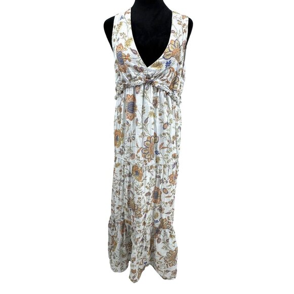 Rachel Zoe Babydoll Maxi Dress M Cotton Empire Waist V Neck Cottagecore Boho - Picture 1 of 6